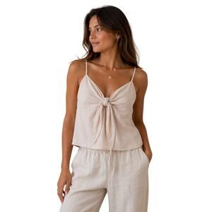 Y2K White Tie Front Cami Top One Size Coquette Minimal Summer Crop Tank
